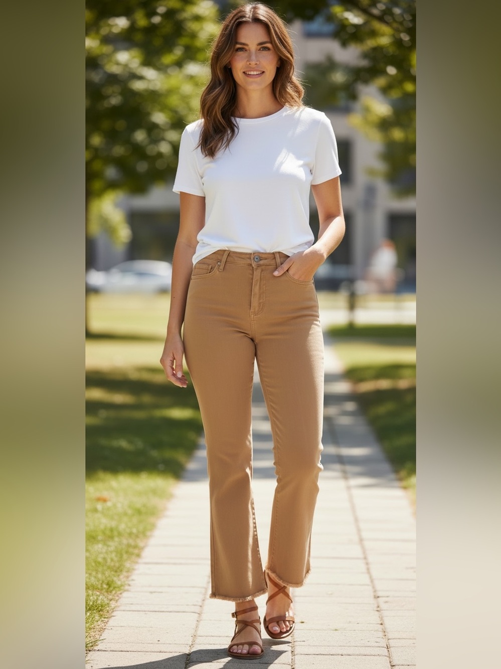 NWOT Zenana Outfitters Kick Flare Jeans in Khaki - Large